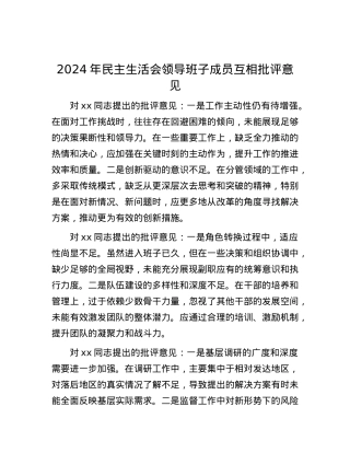 2024年民主生活会领导班子成员互相批评意见.docx