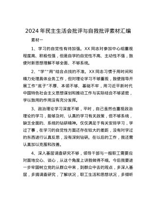 2024年民主生活会批评与自我批评素材汇编.docx