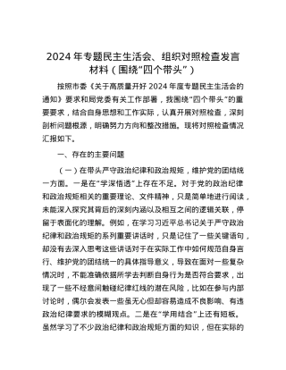 2024年专题民主生活会、组织对照检查发言材料（围绕“四个带头”）.docx