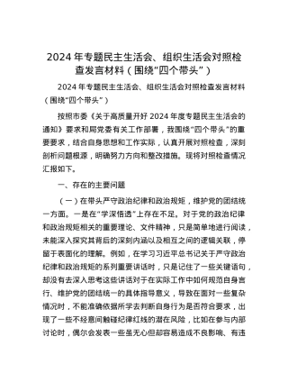 2024年专题民主生活会、组织生活会对照检查发言材料（围绕“四个带头”）.docx