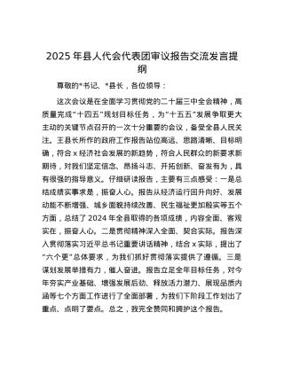 2025年县人代会代表团审议报告交流发言提纲.docx