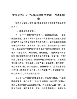 X支部书记2024年度抓机关X建工作述职报告.docx