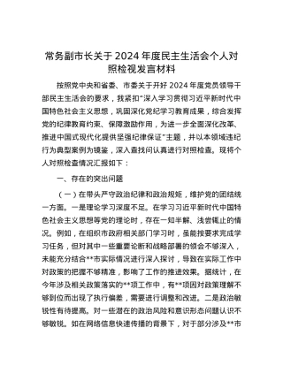 常务副市长关于2024年度民主生活会个人对照检视发言材料.docx