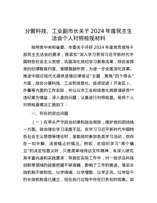 分管科技、工业副市长关于2024年度民主生活会个人对照检视材料.docx