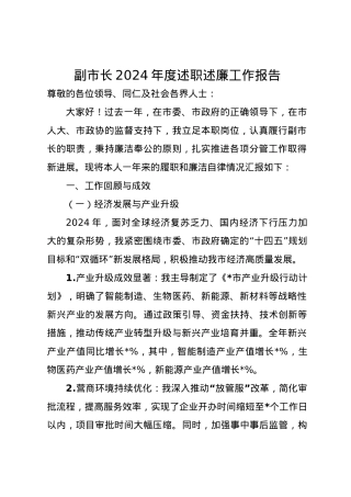副市长2024年度述职述廉工作报告.docx