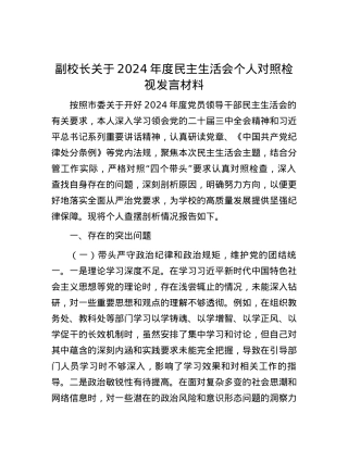 副校长关于2024年度民主生活会个人对照检视发言材料.docx