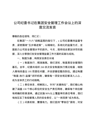 公司纪委书记在集团安全管理工作会议上的深度交流发言.docx
