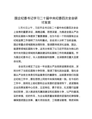 国企纪委书记学习二十届中央纪委四次全会研讨发言.docx