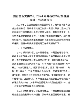 国有企业X委书记2024年X组织书记抓基层X建工作述职报告.docx