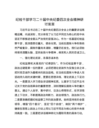 纪检干部学习二十届中央纪委四次全会精神研讨发言.docx