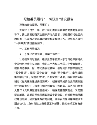 纪检委员履行“一岗双责”情况报告.docx