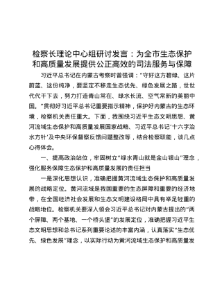 检察长理论中心组研讨发言：为全市生态保护和高质量发展提供公正高效的司法服务与保障.docx