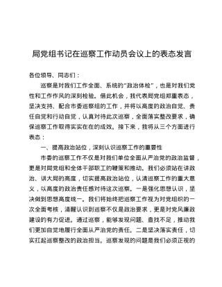 局X组书记在巡察工作动员会议上的表态发言.docx