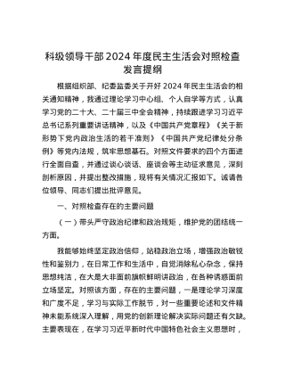 科级领导干部2024年度民主生活会对照检查发言提纲.docx