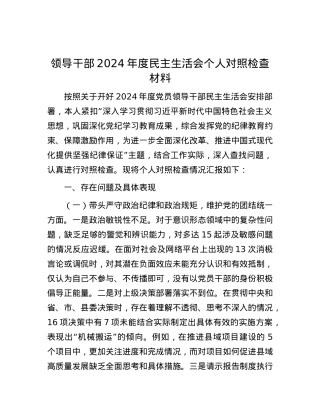 领导干部2024年度民主生活会个人对照检查材料.docx