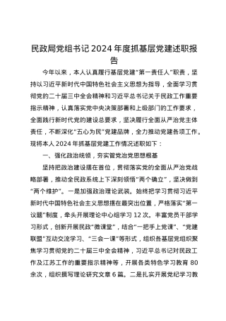 民政局党组书记2024年度抓基层党建述职报告.docx