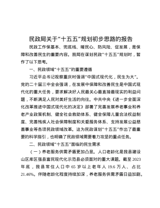 民政局关于 “十五五”规划初步思路的报告.docx
