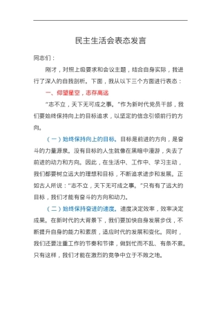 民主生活会表态发言.docx