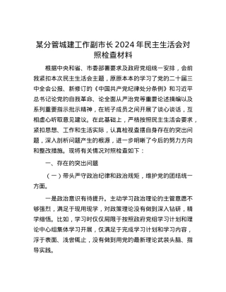 某分管城建工作副市长2024年民主生活会对照检查材料.docx