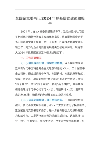 某国企党委书记2024年抓基层党建述职报告.docx