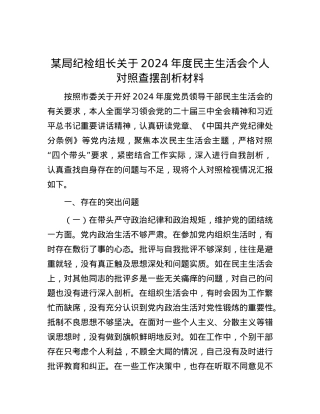 某局纪检组长关于2024年度民主生活会个人对照查摆剖析材料.docx