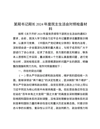 某局书记局长2024年度民主生活会对照检查材料.docx
