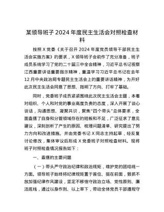 某领导班子2024年度民主生活会对照检查材料.docx
