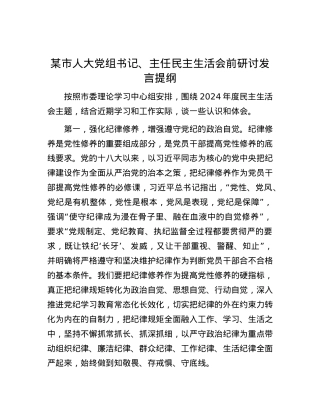 某市人大X组书记、主任民主生活会前研讨发言提纲.docx