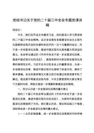党组书记关于党的二十届三中全会专题党课讲稿.docx