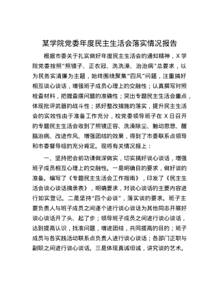 某学院党委年度民主生活会落实情况报告.docx
