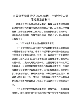 市国资委党委书记2024年民主生活会个人对照检查发言材料 (2).docx