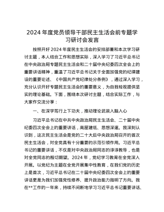2024年度党员领导干部民主生活会前专题学习研讨会发言.docx
