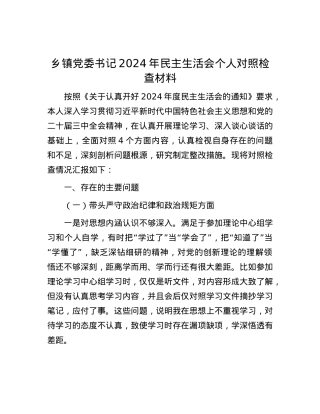 乡镇党委书记2024年民主生活会个人对照检查材料.docx