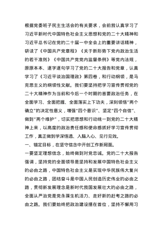 在党委班子民主生活会会前学习会上的发言提纲.docx