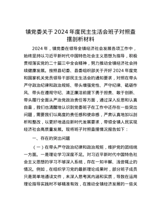 镇党委关于2024年度民主生活会班子对照查摆剖析材料.docx