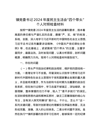 镇党委书记2024年度民主生活会“四个带头”个人对照检查材料.docx