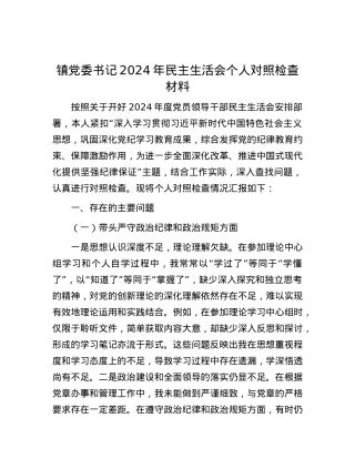 镇党委书记2024年民主生活会个人对照检查材料.docx