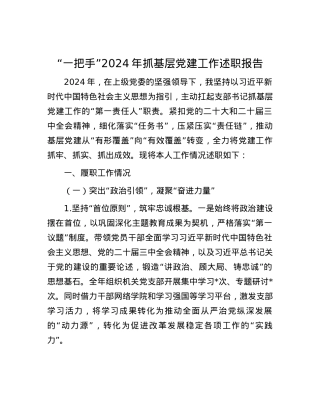 “一把手”2024年抓基层X建工作述职报告.docx