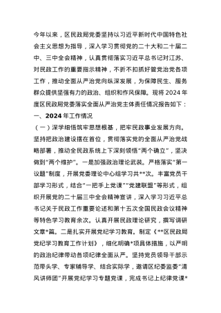 2024年区民政局党委履行全面从严治党主体责任情况报告.docx