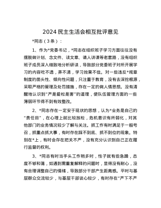 2024民主生活会相互批评意见 (2).docx