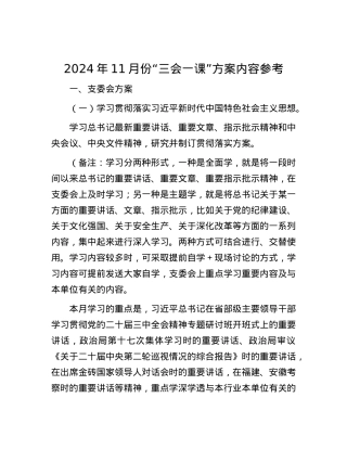2024年11月份“三会一课”方案内容参考.docx