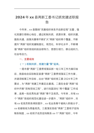 2024年xx县两新工委书记抓党建述职报告.docx