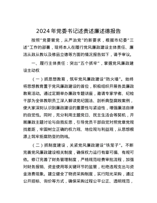 2024年X委书记述责述廉述德报告.docx