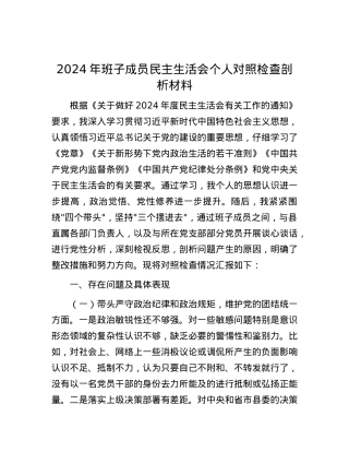 2024年班子成员民主生活会个人对照检查剖析材料.docx