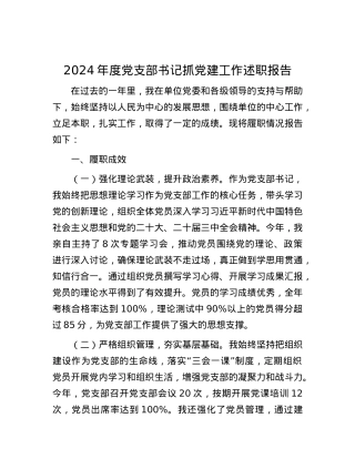 2024年度X支部书记抓X建工作述职报告.docx