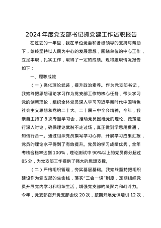 2024年度党支部书记抓党建工作述职报告.docx