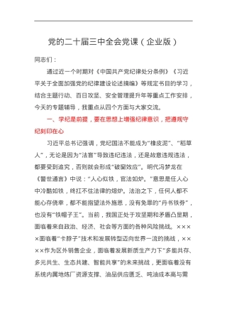 党的二十届三中全会党课讲稿（企业版）.docx