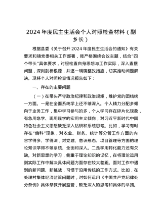 2024年度民主生活会个人对照检查材料（副乡长）.docx