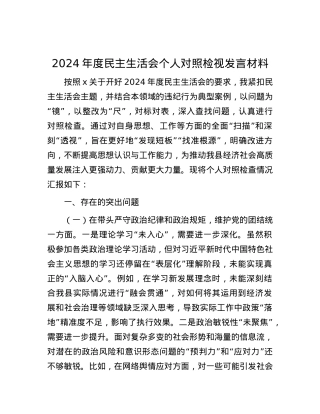 2024年度民主生活会个人对照检视发言材料.docx