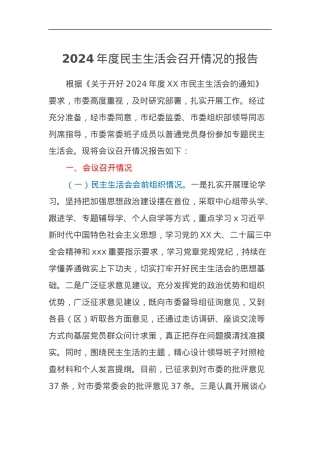 2024年度民主生活会召开情况的报告（四个带头）.docx